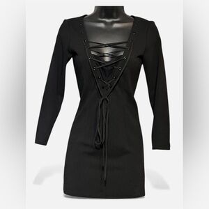 Black Lace-Up Mini Dress